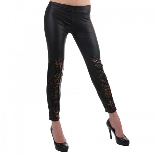 Dámska móda, doplnky - Legíny - vzhľad koža s gepardím vzorom a šnurovaním